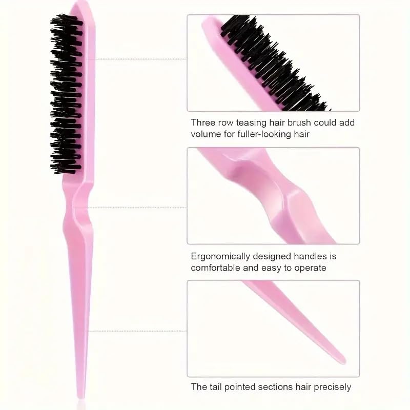 Cepillo Profesional - Peine de Cola con Púas para Crepar y Peinar - Cepillo anti-frizz - Cepillo estilizador - Distribuye Aceites Naturales, Ideal para Dar Volumen - Ligero (Negro)