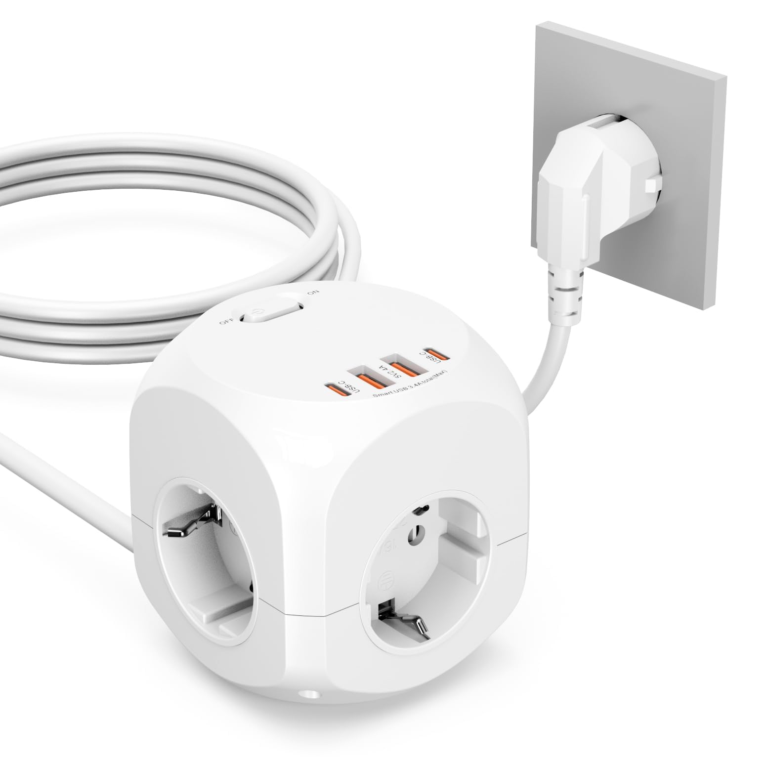 4 Fach Steckdosenwürfel, Würfel Mehrfachsteckdose mit USB, 3680W Steckdosenleiste mit USB C, Mehrfachstecker Power Cube Ladegerät für Büro Hause,heim