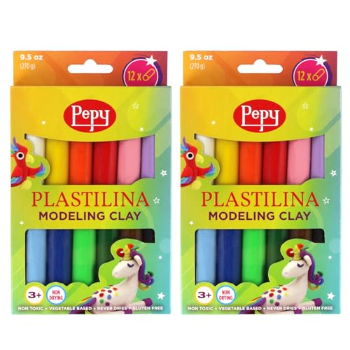 Image of Pepy Plastilina Reusable and Non-Drying Modeling Clay; Set of 24; 2 Each of 12 Colors, 0.8 Ounces Each, Perfect for Arts and Crafts Projects