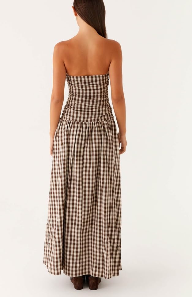 NUFIWI Women Ruched Tube Long Dress Sleeveless Bodice Top Maxi Dress Elegant Strapless A Line Summer Dresses4