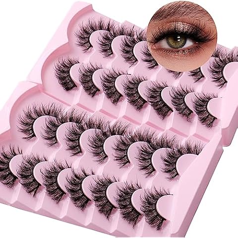 Cat Eye False Eyelashes 14 Pairs 6D Volume Natural Look Fluffy Wispy Lashes 17mm Eye Lash Extensions Strip Fake Eyelashes Pack Cover
