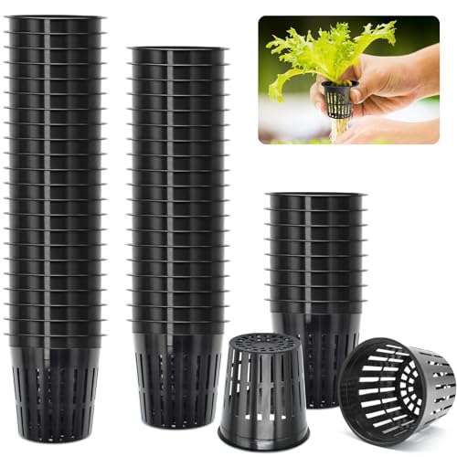 ZeeDix 2 Inch Net Pots for Hydroponics 50 Pack Mesh Net Cups Hydroponic Baskets Plant Nursery Reusable Heavy Duty Wide Lip Round Bucket Basket for Plants
