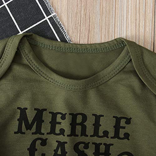 TEVEQ Infant Baby Girl Set Letter Tops Romper Leopard Flared Pants Clothes Set Green