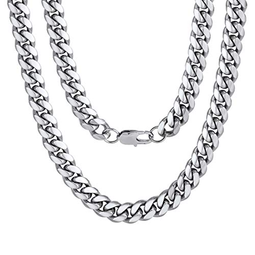 Preisvergleich Produktbild ChainsPro Klassische Panzerkette Edelstahl Halskette Herren Silber Kubanische Kette 10mm Breit Collier Kette Hip Hop Kette 18 Zoll Lang Basic Panzer Kette Halskette Herren