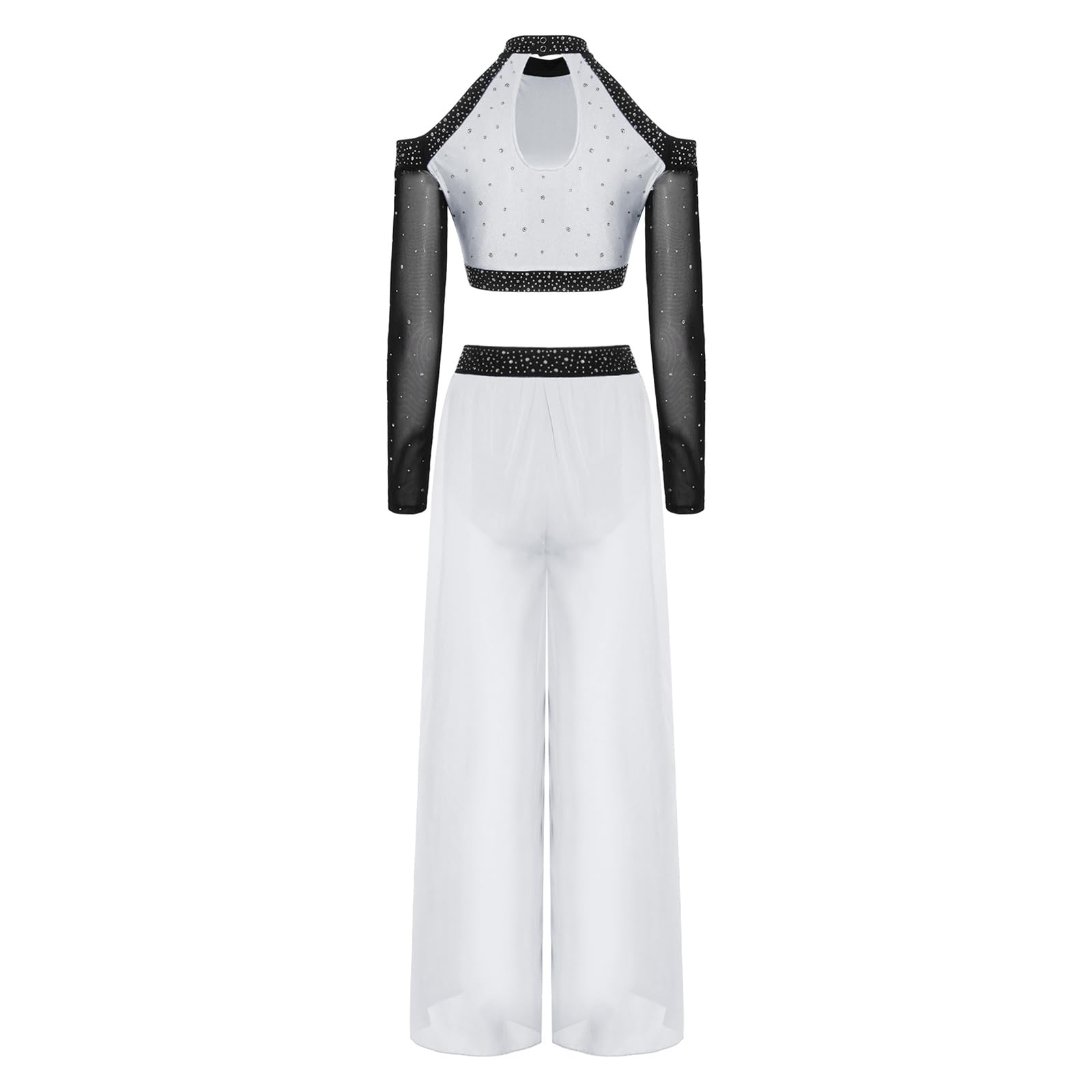 iEFiEL Donna Abbigliamento da Ballo Lirico A Due Pezzi Truccoletti con Sequine + Pantaloni Largo Pantalone Fenduti Completo Danza del Ventre