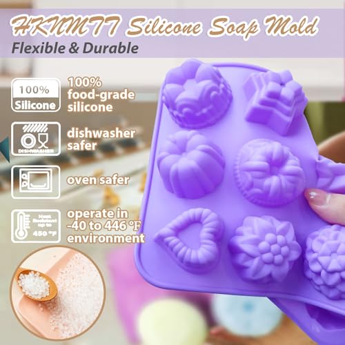 Image of Soap Molds Silicone Flower Shapes 3 Packs for Chocolate Gelatina Lotion Bar Candy Ice Cube Jelly Bathbomb, Blossom Rose Baking Tray Molds Unique Heart Star Food Grade Non-stick Homemade DIY BPA free