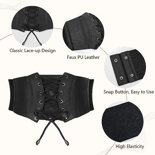 JASGOOD Wide Elastic Corset Belt for Women Vintage Lace-up Tied Waspie Waist Belt for Dress3