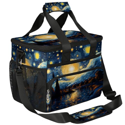 Art Painting Insulated Picnic Backpack Lunch Box for Women Men Picnic Basket Tote Lunch Bag Picnic Bag Portable Lunch Bags for Picnic, Beach, Work, Trip,Office, Camp Starry Night
