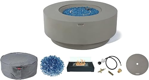 Miniatura 1 de AMS Chimenea Elementi  Mesa redonda de gas para patio exterior  Cubierta y rocas de lava incluidas  Mesa de bioetanol gratis (combustible gas