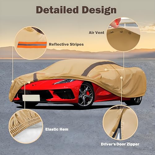 Image of Car Cover Waterproof All Weather Compatible with Chevy Corvette C4 C5 C6 C7 C8, Outdoor Anti-UV Sun Rain Protection Full Exterior Cover