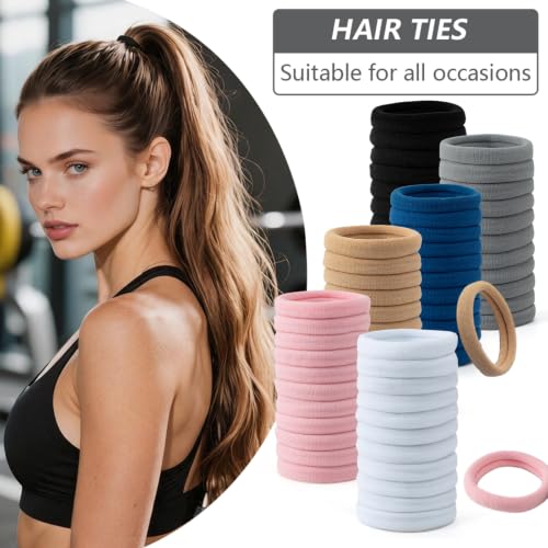 Image of Bessrung 100PCS Grey Blue Seamless Elastic Hair Ties No Damage for Women | Nylon Hair Elastics, Snag-Free Hair Bands for Thick Thin Hair, Strong All-Day Hold, Hair Accessories for Everyday Use
