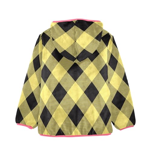 GuoChe Argyle Plaid Black Yellow Toddler Girl Fleece Jacket2