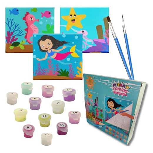 GODA Cuadros para pintar por numeros para niños, pack 3 manualidades niñas SIRENAS Con Marco, kit pinturas acuarelas niños | Pack regalos cumpleaños niños lienzos para pintar (Sirena)