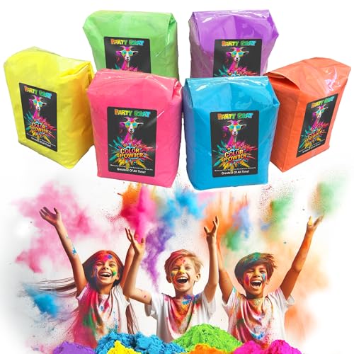PARTY GOAT Colored Powder For Fun Events 18 Lbs Non-Toxic Holi Powder Green Purple Yellow Orange Blue & Pink for Color Runs Festivals & Color War Parties. 3Lb Each Pack of 6