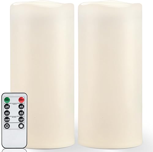 Miniatura 13 de Homemory Velas sin llama impermeables para exteriores de 6", 8", 10" x 4", velas LED de pilar parpadeantes operadas por batería con control remoto