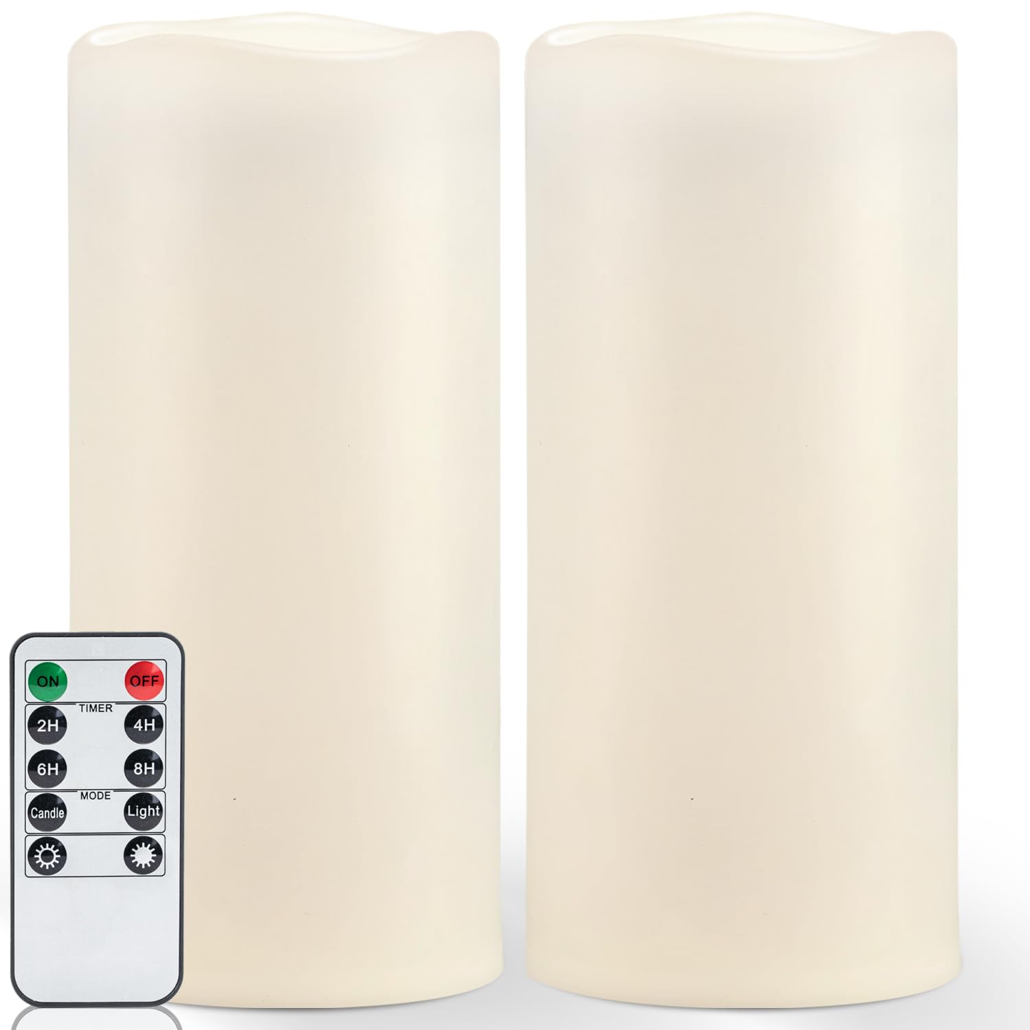 Homemory 12" x 5" Large Waterproof Outdoor Flameless Candles with Remote Control and Timer, Battery Operated Flickering LED Pillar Candles for Outdoor Larterns, Porch, Long Lasting, Set of 2