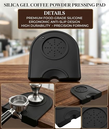 Image of Coffee Accessories, Black Coffee Tamper Mat for Espresso Machine, Non-Slip Silicone Tamping Pad for Home and Professional Use, Kitchen Countertop Protection Tool, 21 cm x 15 cm x 3 cm Dimensions