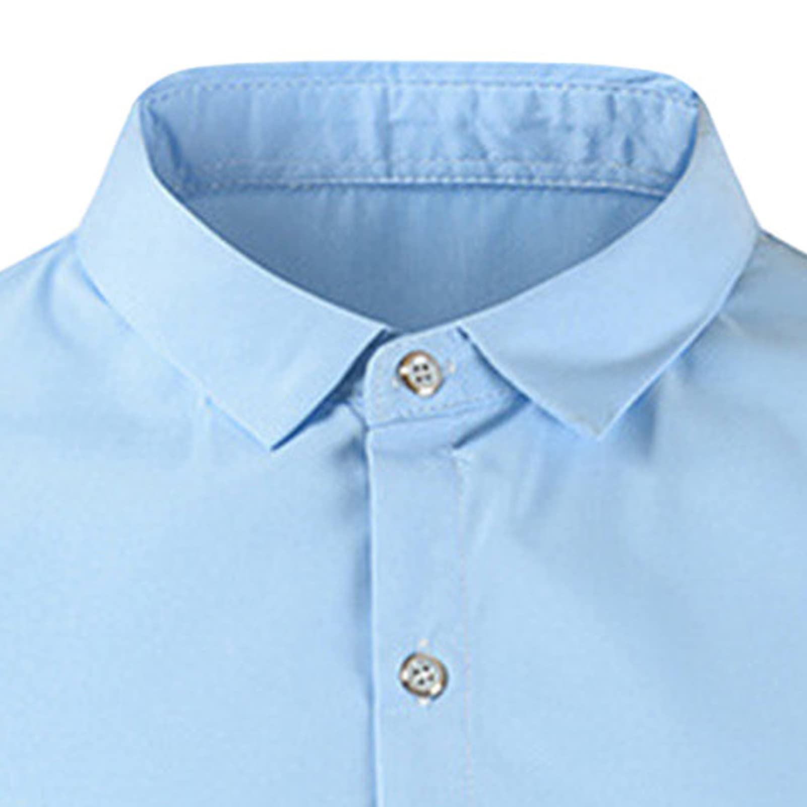 Maiyifu-GJ Men's Regular Fit Short Sleeve Dress Shirt Solid Business Casual Shirts Lightweight Slim Fit Button Down Shirt (Light Blue,Large)