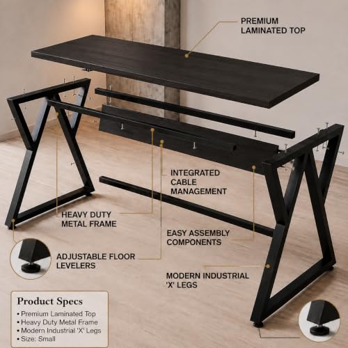 Image of Riyan Luxiwood Daffodil Computer Table in Engineered Wood with Flat Surface, Multi-Usage Laptop Desk & Home Office, Desk Sturdy Gaming Table (Brown, Small)