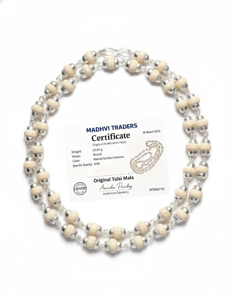 Original Tulsi Kanthi Mala from Vrindavan Dham | Single Round 12 Inch Pure Tulsi Beads Mala with Silver Caps | ISKCON Style Spiritual Necklace for Men & Women | Japa Meditation & Protection Mala-image-24