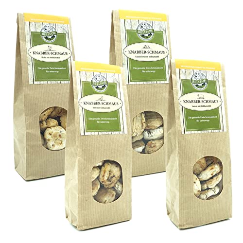 Bellfor Gesunde Hundekekse Knabber-Schmaus im Sparset Qualität und gesunde Zutaten für Ihren Hund 4 x 100 g Die perfekte Belohnung auch für Allergiker-Hunde oder Hunde mit schlechter Verdauung