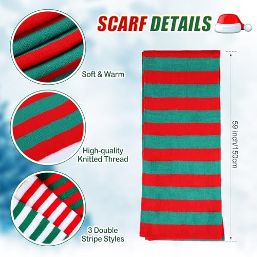 Geyoga 18 Pcs Christmas Winter Knitted Hat Scarf Gloves Set, Santa Hats for Adults Xmas Beanie with Pom Bulk Long Knit Scarf Gloves for Women Men3