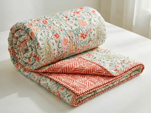 Image of VAS COLLECTIONS Ultrasonic 280 TC All Season King Size Bedspread /AC Blanket for Double Bed | Super Soft Quilted Bedcover /Rajai | Lightweight Durable Comforter | 80 x 90 Inches, Pink White