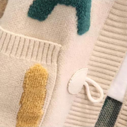 Image of ebossy Women's Cute Alpha Embroidery Cable Knit Cardigans Horn Button Sheep V Neck Slouchy Sweater Coat