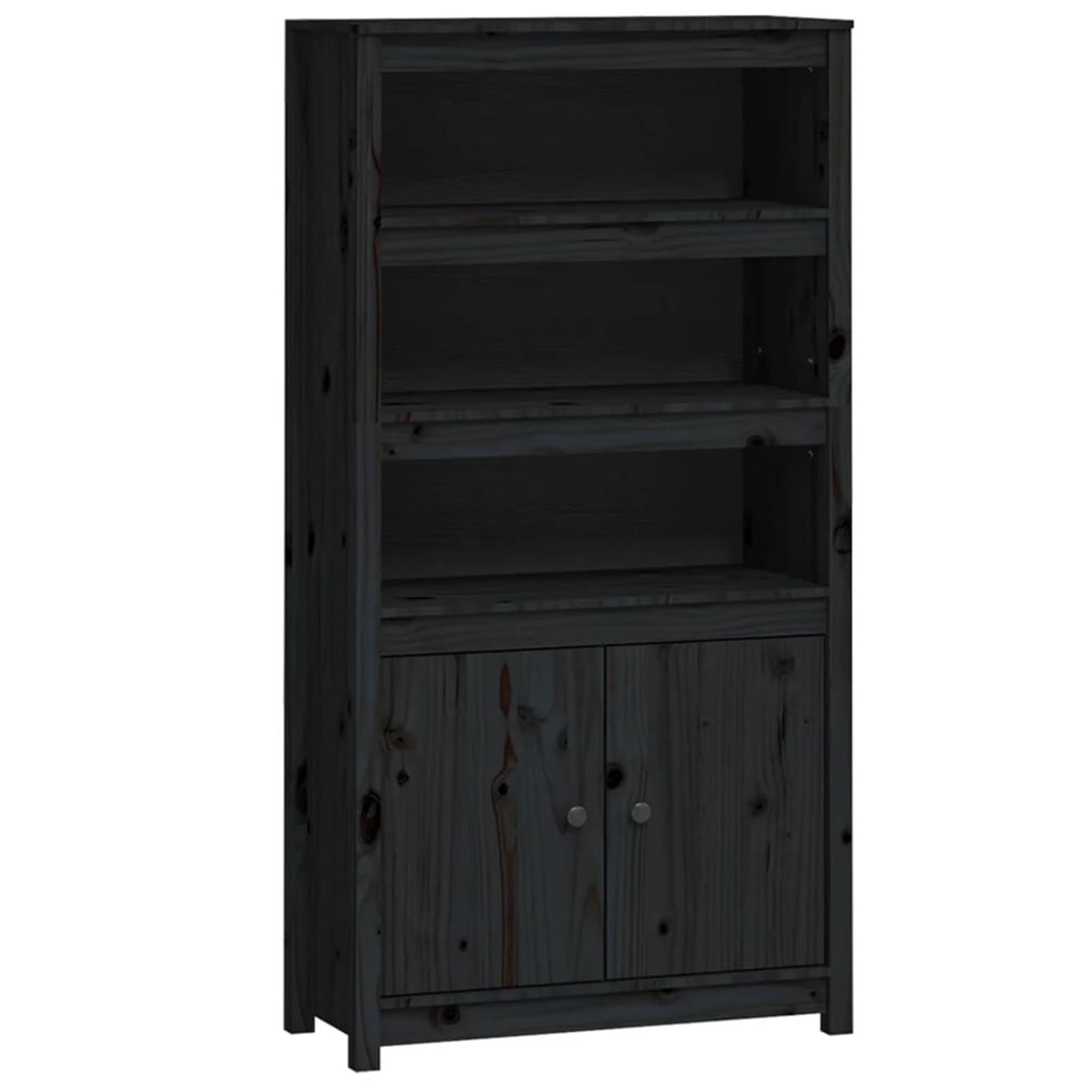 Czarny kredens 80x35x154 cm z litego drewna sosnowego, komoda do przechowywania sypialni, komody z szufladami, szafka z szufladami