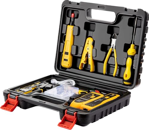 Dasxskj Pass Through RJ45 Crimp Tool Kit Network Tool Kit Ethernet Crimper Cat6 Cat5e Cat5 Crimping Tool with Wire Tracker 110/88 Punchdown Tool Cat6 Pass Through Connectors Wire Stripper