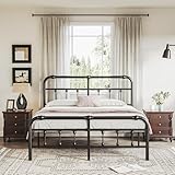 ZIYOO Metal Queen Size Bed Frame with Headboard and Footboard, 14 Inch High, 3500 Pounds Support, Vintage Decor, No Box Spring Needed Platform, Non-Slip and Noise-Free, Easy Assembly Black