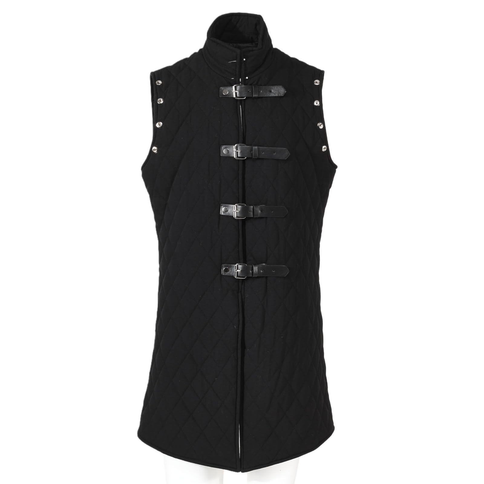 Weixu Men Padded Gambeson Vest Sleeveless Aketon Armor Medieval Knight Surcoat Halloween Costume Black XL