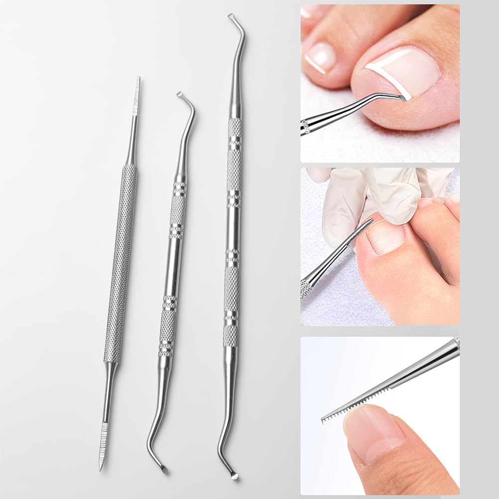 3 Piece Pedicure Tools for Feet Toenail Files and Lifter Stainless Steel Ingrown Toenail Removal for Nail Cleaning — view 2