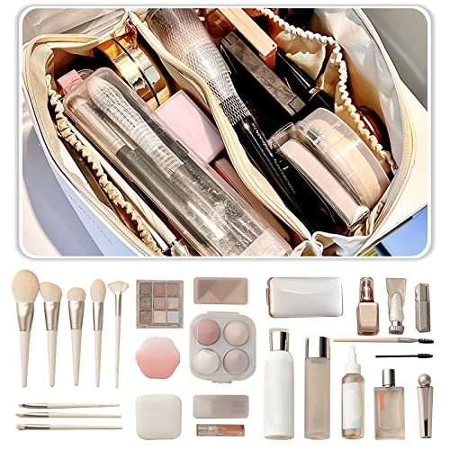Zeroall Trousse A Maquillage Femme Grande Capacite Trousse De Toilette Avec Poignee Impermeable Pu Trousse Maquillage Sac A Cosmetiques Pour Femme Homme Cosmetique Organiseurblanc