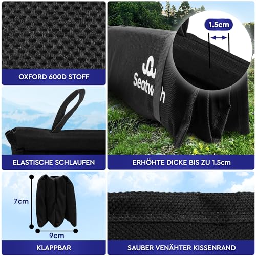 Faltbares Iso-Sitzkissen Outdoor Sitzmatte (35x35cm) mit Tragetasche + Karabinerhacken für idiale Befestigung am Rucksack maximaler Schutz vor Kälte Nässe Schmutz SCHWARZ