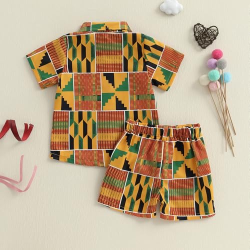 Image of Toddler Boy Summer Outfits Button Down Short Sleeve Floral Shirts & Casual Shorts 1-6 Years Boys Clothes Set