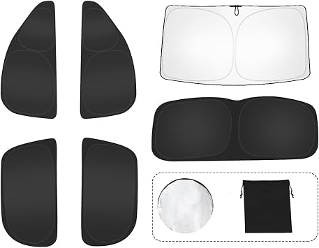 6 Piece Car Sun Shade Set for Volkswagen/VW Golf 8 2020-2025 - Full Cover for Windscreen Side Windows Triangle Window & Rear Window - UV & Heat Protection Privacy