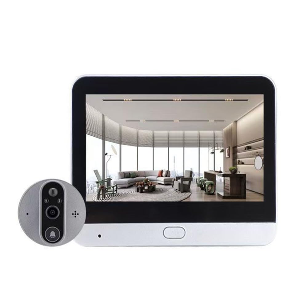 Cámara de mirilla 1080P HD 10.9 cm Visual Visor de puerta con detección de movimiento PIR, timbre inteligente inalámbrico de audio bidireccional para seguridad del hogar, compatible con