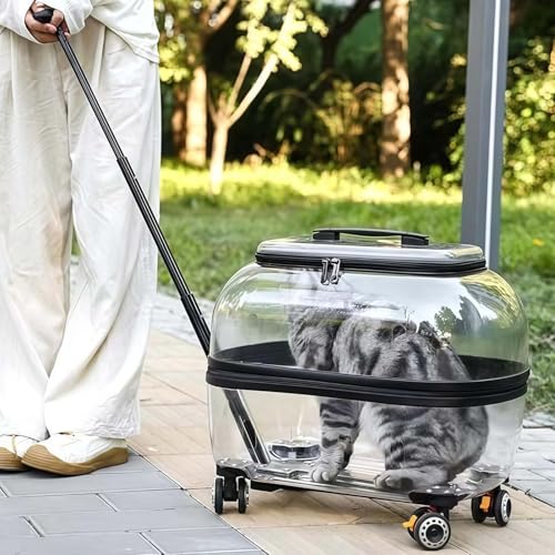 Nosidełko dla zwierząt domowych z kółkami, kółka 360°, oddychająca konstrukcja do podróży, pasuje do kotów i małych psów o wadze do 21,8 kg