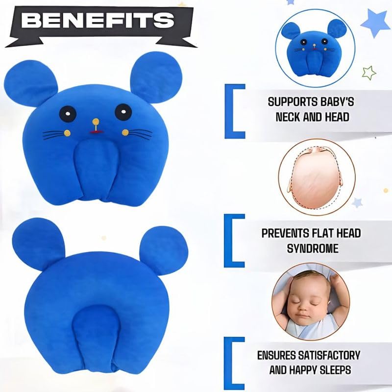 Image of Baby Pillow Combo Set for Newborns & Infants | Toddler Pillow Head Support Cushions with Plush Side Rollers for 0-12 Months (Dark Blue)
