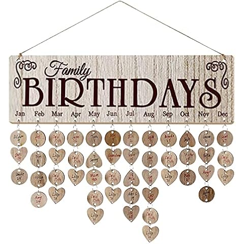 Day to Remember, Birthday Wooden Calendar, DIY Birthday Calender Hanging Board, Date Chart Reminder, Handmade Ornaments for Anniversaries,Gift,Home Office Wall Decor(100pc heart & disc shape) Cover