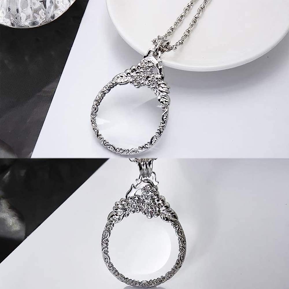 Lente d'Ingrandimento per Collana, monocolo, Lente d'Ingrandimento per Libri, giornali, mappe, Artigianato, Hobby, Lente d'Ingrandimento Leggera/Argento