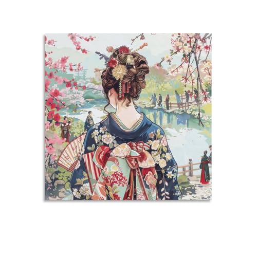 令和の浮世絵 和風 絵画 江戸 掛け軸 舞子 着物 女性 ポスター (78) クール 壁アート キャンバス パネル オフィス装飾 ぶら下がる 版画 ギフト20x20inch(50x50cm)
