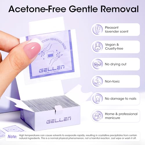 Image of GELLEN Nail Polish Remover Pads, Non-Acetone, 200 PCS Individually Wrapped