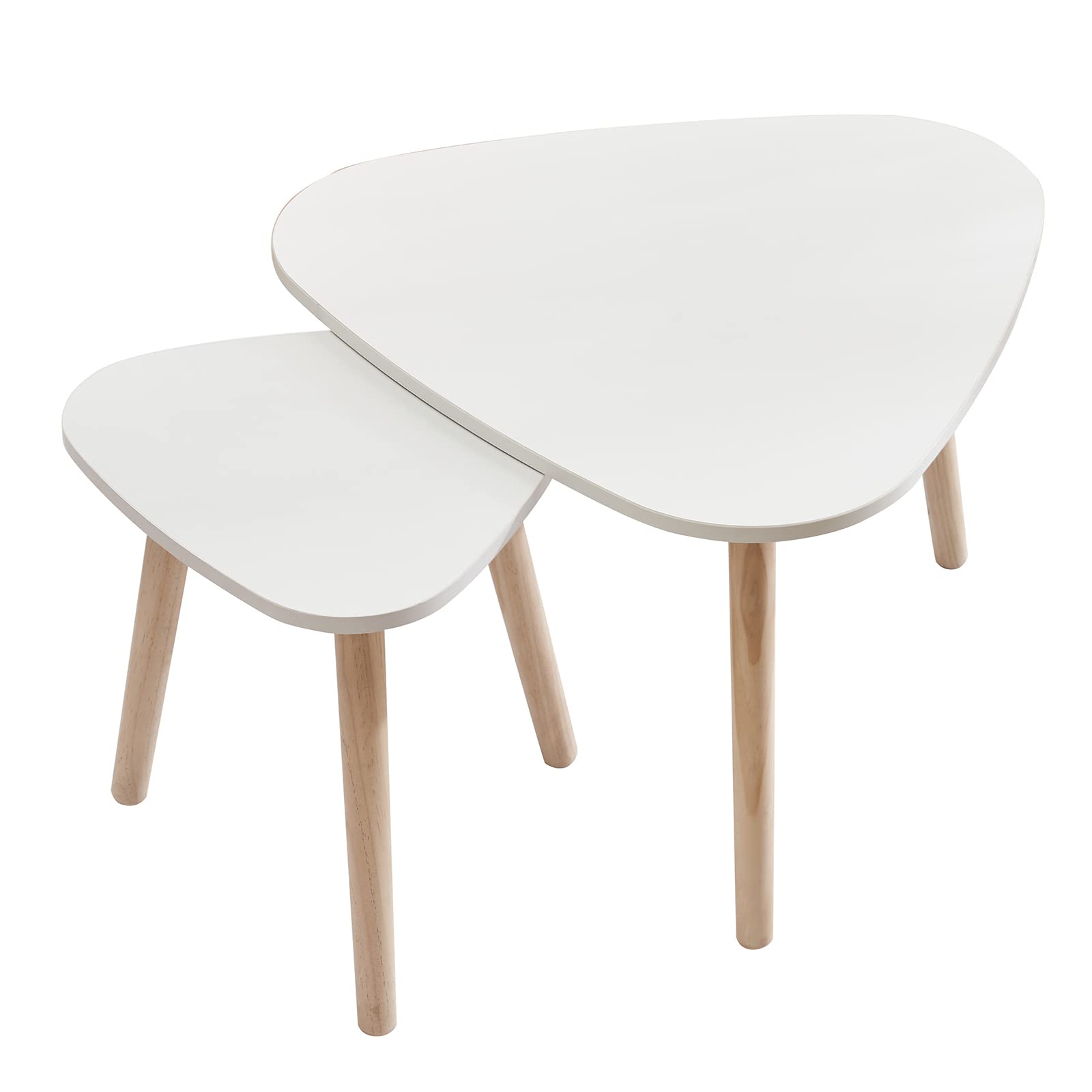 Juego de 2 mesas bajas redondas bicolor, madera de ingeniería, mesas de café gigognes, mesa auxiliar escandinava, para salón, dormitorio, patas modernas de madera, 55 x 55 x 45 y 40 x 40 x 40 x 40 cm