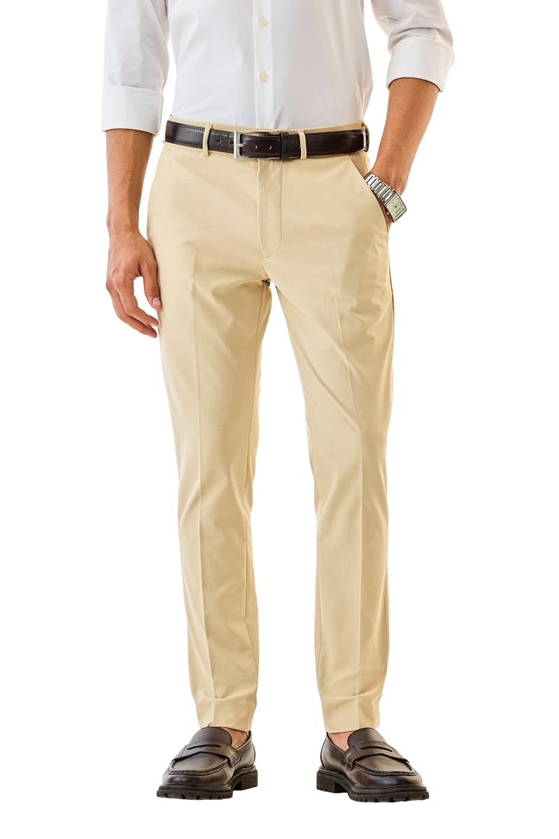 snitch Men Formal Trousers | Slim Fit Mid Rise Plain Front Design | 100% Polyester Wrinkle-Resistant Fabric with Turned-Up Cuffs for Office & Formal Wear-picture-8