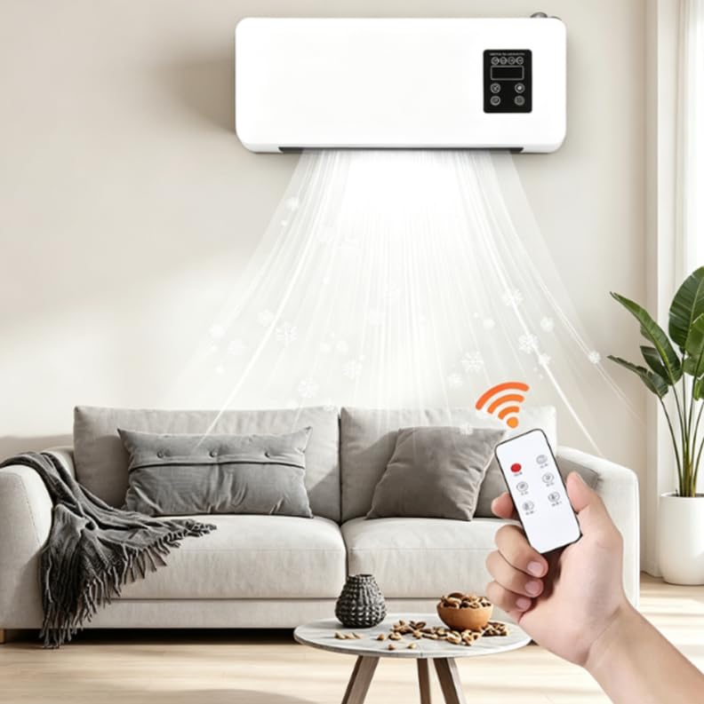 Wall Mounted 2-in-1 Cooling & Heating Electric Space Heater with Towel Rack, ABS Quiet Bathroom Fan Heater with Remote Control for Home Bedroom Living Room