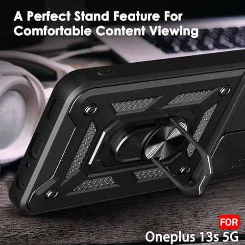 Image of TheGiftKart Tough Armor Bumper Back Cover Case for OnePlus 13s 5G | Sliding Camera Cover, Kickstand & Ring Holder | 360 Protection Case for OnePlus 13s 5G (PC & TPU, Black)