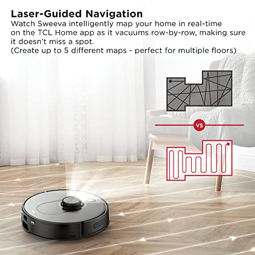 Image of TCL Sweeva 6500 Smart Robot Vacuum with Auto-Empty Dustbin Tower, Empties Itself up to 30 Days, Perfect for Pets and Kids, App & Voice Control, for Hard Floors and Carpets with Auto-Boost (RV6514B)