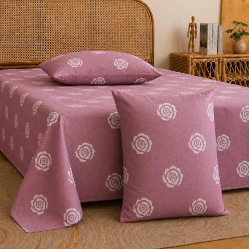 Image of Castiqa Elastic Fitted Supersoft Premium Polycotton 200TC King Size Bedsheets with 2 Pillow Covers | No Slip Bedsheet | (Pink Petals, King (72x78 Upto 10 inch Mattress))